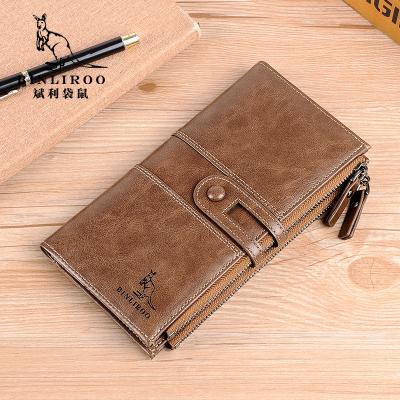 China 2022 new waterproof men's long leather wallet, men's purse, card bag men's retro fashion style large capacity portable wallet for sale