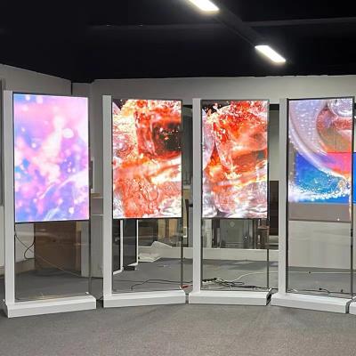 China Indoor Advertising Equipment 55 Inch OLED Transparent Digital Signage Video Display Custom Floor To Ceiling Touch for sale