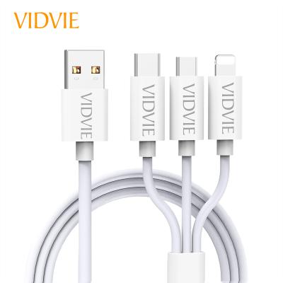 China MP3/MP4 Player VIDVIE Universal 3 in 1 Data Cable 2.4A Fast Charging Tether 4ft 1.2M Multiple USB Data Cabl for IOS Type-C Micro USB for sale