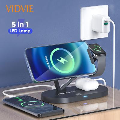 China UniversalÂ   VIDVIE Multifunctional 5 in 1 Magnetic 15W 3 in 1 Wireless Charger Charging Station with LED Lamp for sale