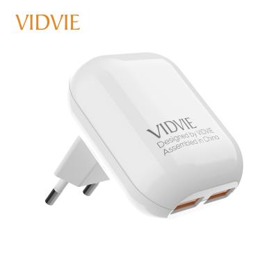 China UniversalÂ   VIDVIE Wholesale Mini White 2 USB 2.4A Phone EU Charger Adapter Two Fast Charging Head for sale