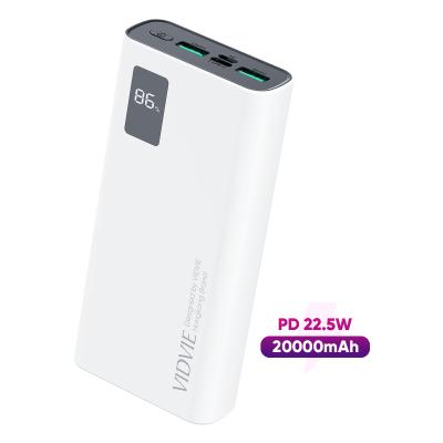 China Premium Fast Charging Capacity 20000mAh True 22.5W PD Powerbank Support VIDVIE With Digital LED Screen for sale