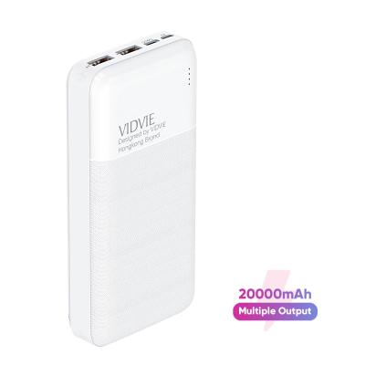 China Cheap Popular Fast Charging Support VIDVIE Good Quality Polymer Battery Core Full 20000mAh Capacity 2 USB Powerbank for sale