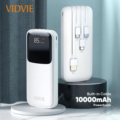 China Quick Charge Support VIDVIE 3 in 1 Built in Cable Portable Polymer 10000mAh Battery Powerbank with Digital Display Screen for sale