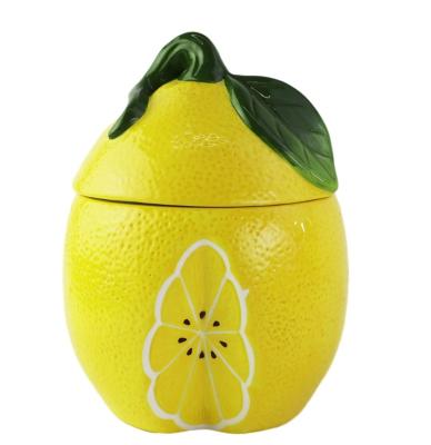 China Sustainable Ceramic Summer Fruit Lemon Shaped Cookie Jar Tea Canister Sugar Jar for sale