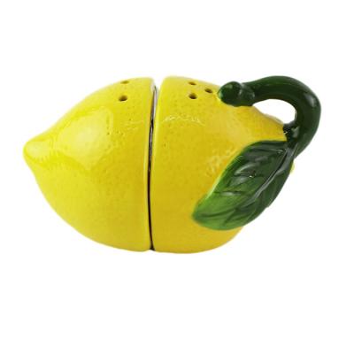 China Sustainable Fruit Lemon Canister Sets Lemon Salt n Pepper Ceramic Shaker Spice Jar for sale