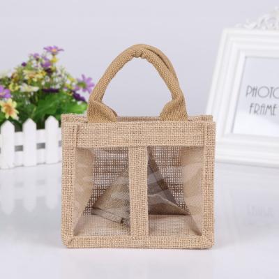 China Custom logo eco online hessian hessian hessian food grade handled hessian sack handled hessian sack for storaging tea leaf, jute sack with window for sale