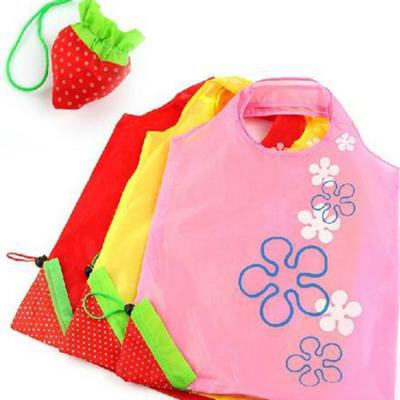 China Strawberry Shape RPET Polyester Drawstring Handled Eco-friendly Custom Reusable Foldable Reusable Nylon Shopping Bags for sale