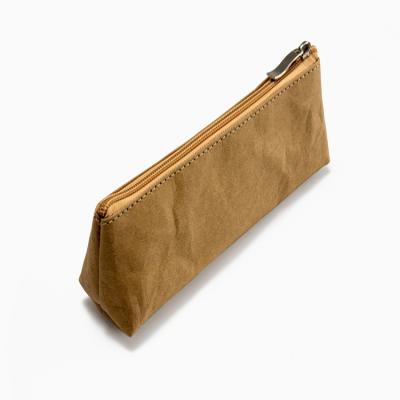 China Schools & Custom Recycled Offices Stationery Box Kraft Paper Pencil Pouch Washable Bag for sale