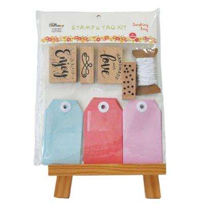 China DIY Classic Celebration Wooden Rubber Stamp Set with Gift Wrap Tags and Twine for sale