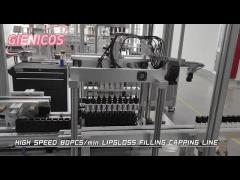 Two Tanks Liquid Lipstick Filling Machine with production speed at 80-100ppm and ±0.1G precision