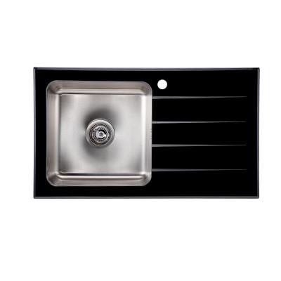 China Without Faucet Black SUS304 Color High Grade Tempered Glass Kitchen Sink for sale