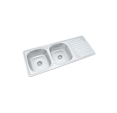 China Without Faucet Modern High Quality Double Bowl Stainless Steel Kitchen Sink With Drain Panel for sale