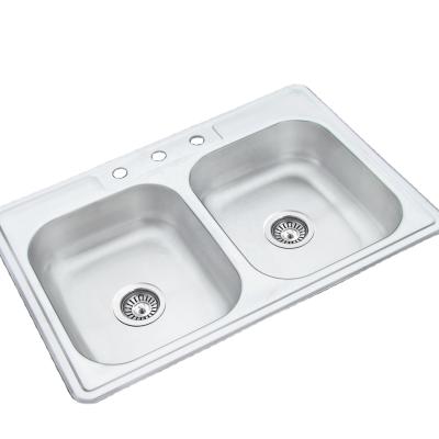 China Without Faucet TaizZhou Manufacturers Satin Finish Double Bowl Mexico Kitchen Sink for sale