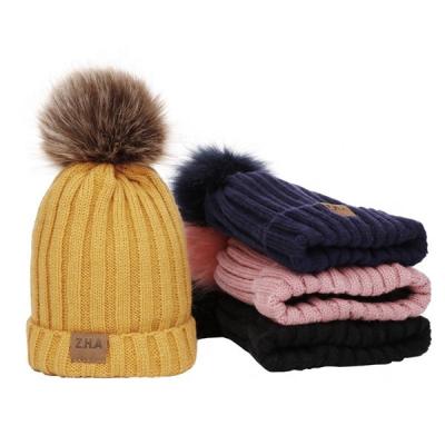 China COMMON 2019 Winter Hat Heavy Acrylic Baby Lovely Warm Infant Knitted Beanie With Fur Pom for sale