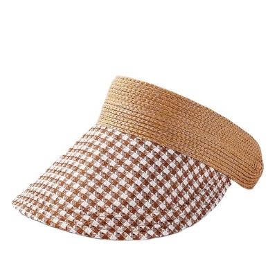 China Hot Selling Picture Grid Pattern Women Summer Visor Hat Fashion Ladies Straw Sun Visor Outdoor Hat for sale