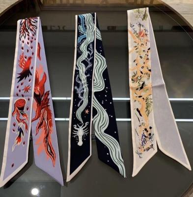 China 2020 pattern printing 100*6cm fashion rainforest phoenix print imitated scarf tarot silk skinny neck scarf for women for sale