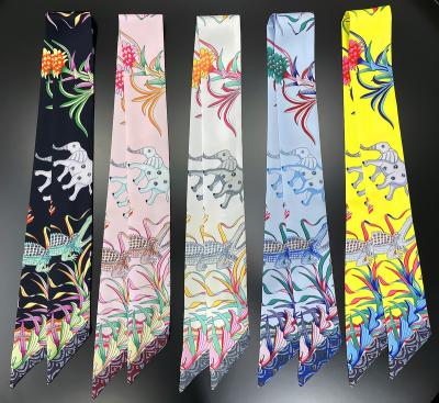 China Printing Narrow Ribbon Scarf Patterns Elephant Bag Animal Painting Animal Bag Tied Ribbon Scarf for sale