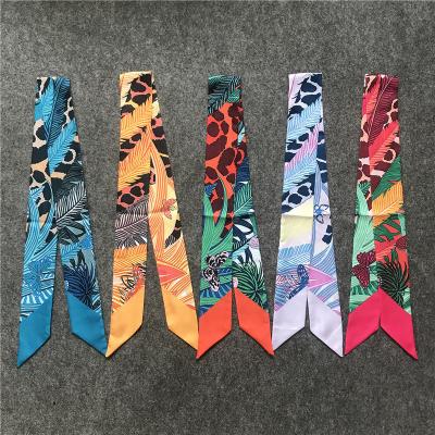 China Printing Patterns Wholesale Leopard Scarf Skinny Silk Women Small Hair Band Bag Handle Decoration for sale