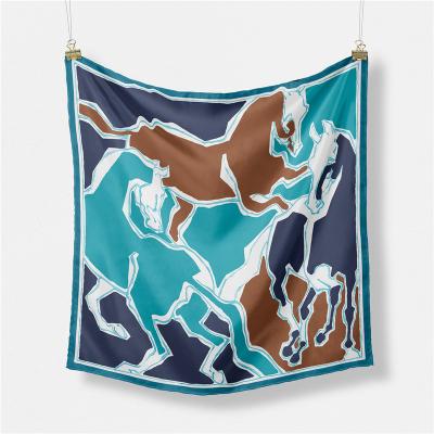 China 53cm Model Printing The Horse Printed Lady Twill Polyester Silk Square Scarf Soft Hair Scarf for sale