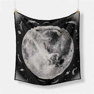 China Printing women's multifunctional decorative tarot scarves patterns 53*53cm fashion white moon pattern imitated silk small square scarf for sale