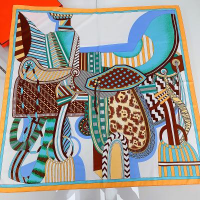 China Square 90*90cm Hand-Rolled Colorful Digital Print Luxury Womens Square Silk Satin Vintage Scarf for sale