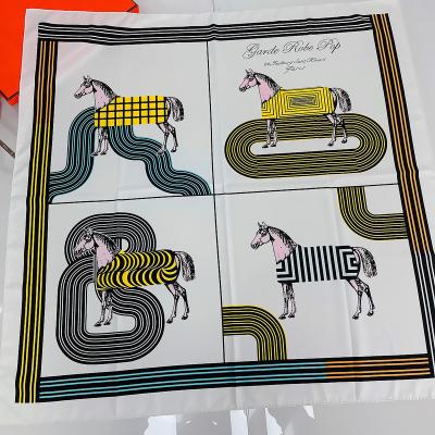 China Square Hand-rolled 90cm Luxury Woman Horse Design Big Polyester Scarves Custom Printed Large Square Polyester Silk Hijab Scarf for sale