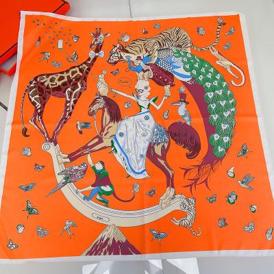 China 2022 Square Custom Design Scarf Luxury Silk Horse Printing 90*90cm Square Women Polyester Square Scarf for sale