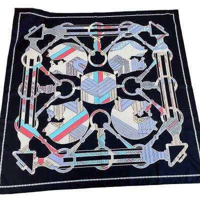 China 2022 Square Custom Designer Luxury Silk Scarf Trolley Printing Square 90*90cm Square Women Scarf for sale