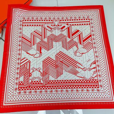 China Square Hand Roll-Hemmed Women Print Large Size Ladies Square Silk Square Scarf New Fashion Summer for sale