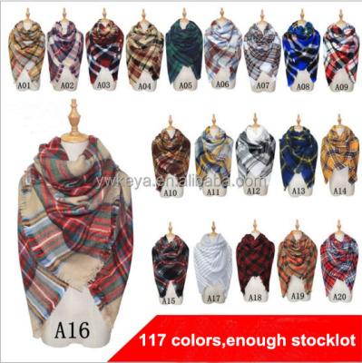 China Factory 117colors Winter Women Acrylic Yiwu Plaid Oversized Square Checked Cover Up Scarf for sale