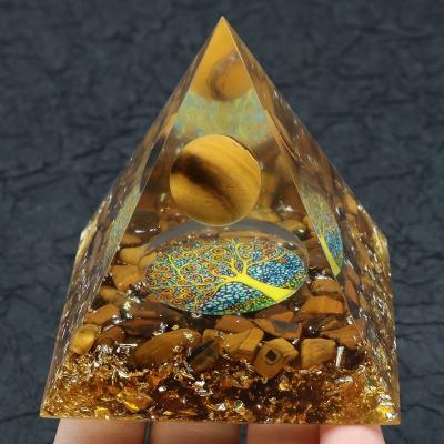 China 2022 China Latest Design Natural Tiger Eye Stone Orgone Pyramid Seven Chakra Seven Reiki Charged Orgone Pyramid for sale