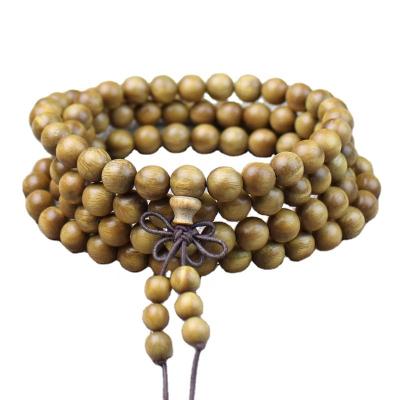 China Vintage 6mm 108 natural green wooden mala beads 8mm sandalwood mala prayer beads wholesale for sale