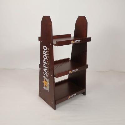 China Custom Design Wooden Rack Food Display Wine Beverage Wooden Display Rack 0204-1 for sale