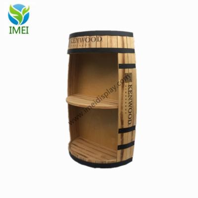 China Single Sided Custom Design Wooden Shelves Half Wine Barrel Display Stand for sale