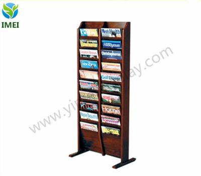 China 20-Pocket Wooden Oak Wood Flooring / Standing Magazine Rack in Dark Red Mahogany for sale