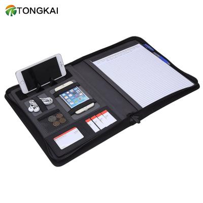 China Leather Organizer Business Executive Zipper Documents Diary/Business Folder,Wholesale Padfolio Folder with Stand for sale