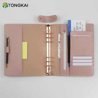 China 2022 Wholesale A5 Hardcover Book, A6, Leather Monthly Ring Binder Notebook With 6 A7 Loose Leaf Budget Binder Diary Agenda Organizer for sale