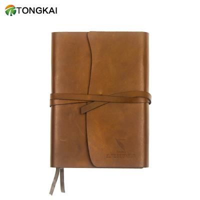 China TongKai Leather Professional Business Custom Leather Classic Notebook With Leather Belt for sale