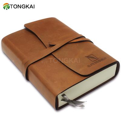 China Handmade Genuine Leather Hardcover Journal with Envelope Tie Closure Travel Diary Notebooks Travelers Notebooks for sale