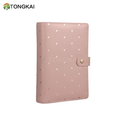 China PU Gold Rose Binder Dots Leather Planner Pen Refillable Binder for sale