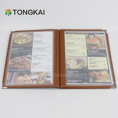 China Hotel Restaurant Fancy Metal Corner PU Folder A4 Restaurant Menu Leather Card Holder for sale