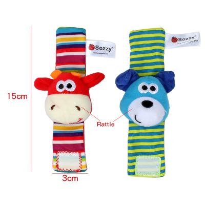 China Soft Simple Style Cotton Cozy Baby Wrist Rattle Toys Cute Dog Deer Shaped Baby Foot Finders Wrist Rattle for sale