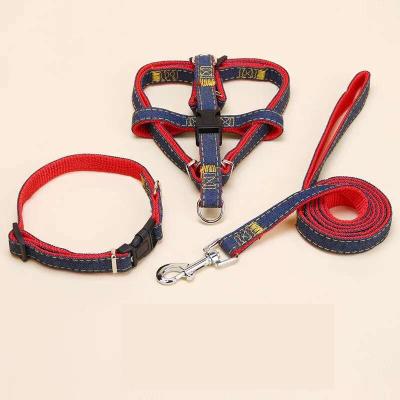 China 2020 Manufacture Viable Wholesale Denim Dog Products Adjustable Pet Cat Dog Harness Collar Leash Set for sale