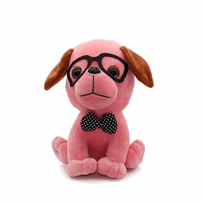 China CHStoy Eco-Friendly Custom Plush Toy Plush Pink Toy Dog with Glasses and Tie for sale