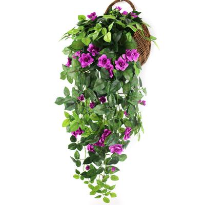 China Vintage simulation rose plastic creative decoration plant rattan wall hanging basket flower direct sales for sale