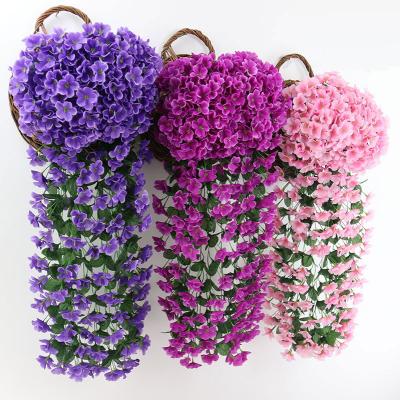 China Vintage Large Home Decoration Imitation Violet Flower Purple Hanging Basket Flower Plant Sales for sale