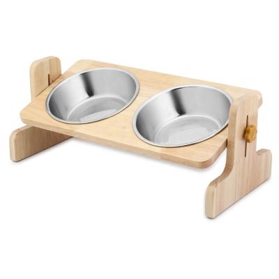 China Sustainable WOWME Elevated Cat Bowls, Raised Cat and Small Dog Bowls, Raised Stand with 2 Stainless Steel Bowls for sale