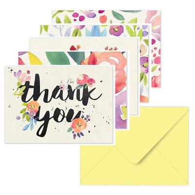 China Worldwise 40 Thank You Cards With Yellow Envelopes Multiple Watercolor Floral Graphic Designs for sale