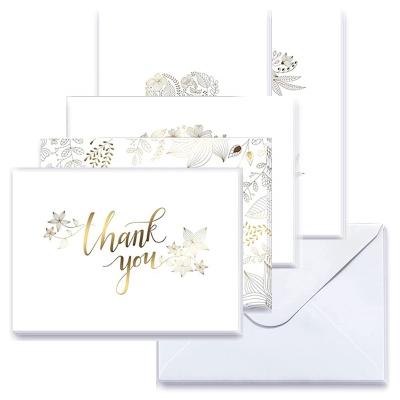 China Worldwise Gold Foil  Stamping Greeting Card Elegant Thank You card Assorted Blank Cards With Envelopes for sale